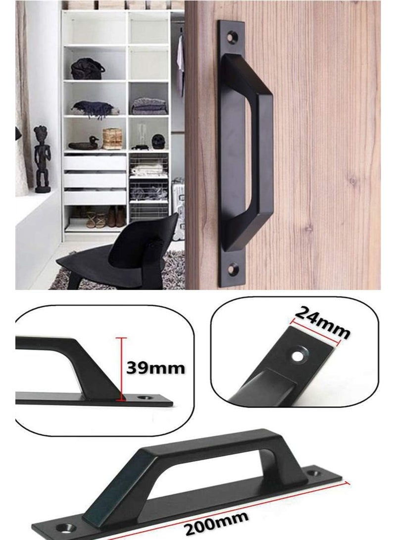 Modern Barn Door Handle Set, 20 cm, Matte Black Carbon Steel, 2-Piece - Image 3